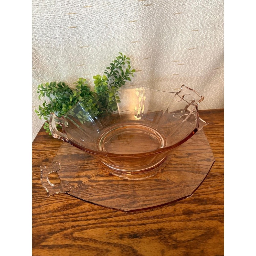 Vintage Imperial Molly Pink Depression Glass Bowl & Underplate 1930s